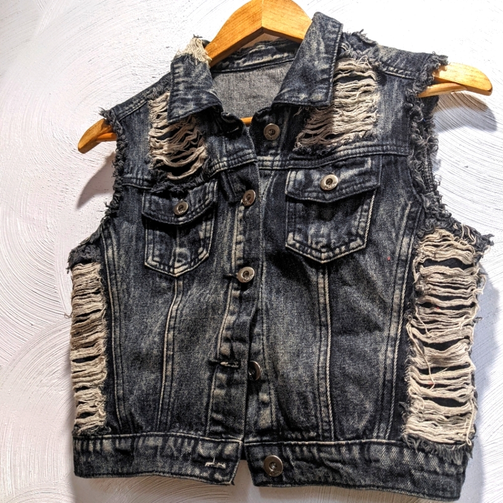 Charcoal Roadrash Denim Mini Vest